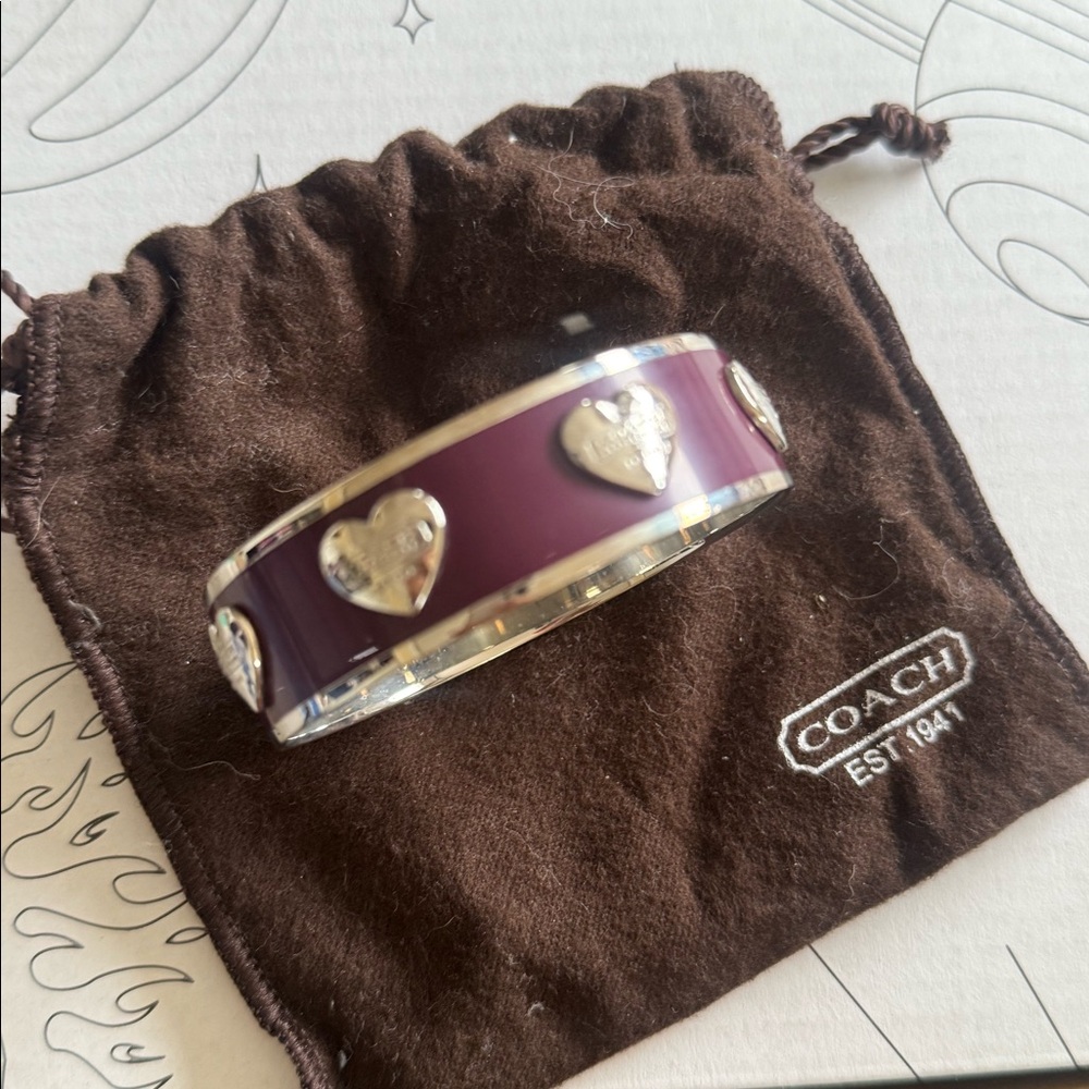 NWOT vintage COACH dark purple bangle with silver hearts